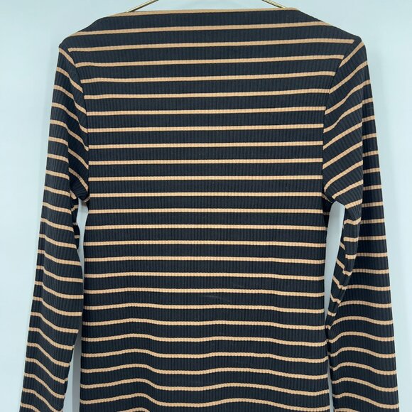 LOFT Women’s Black & Tan Ribbed Long Sleeve Striped Top – Size L NWT - Picture 6 of 12